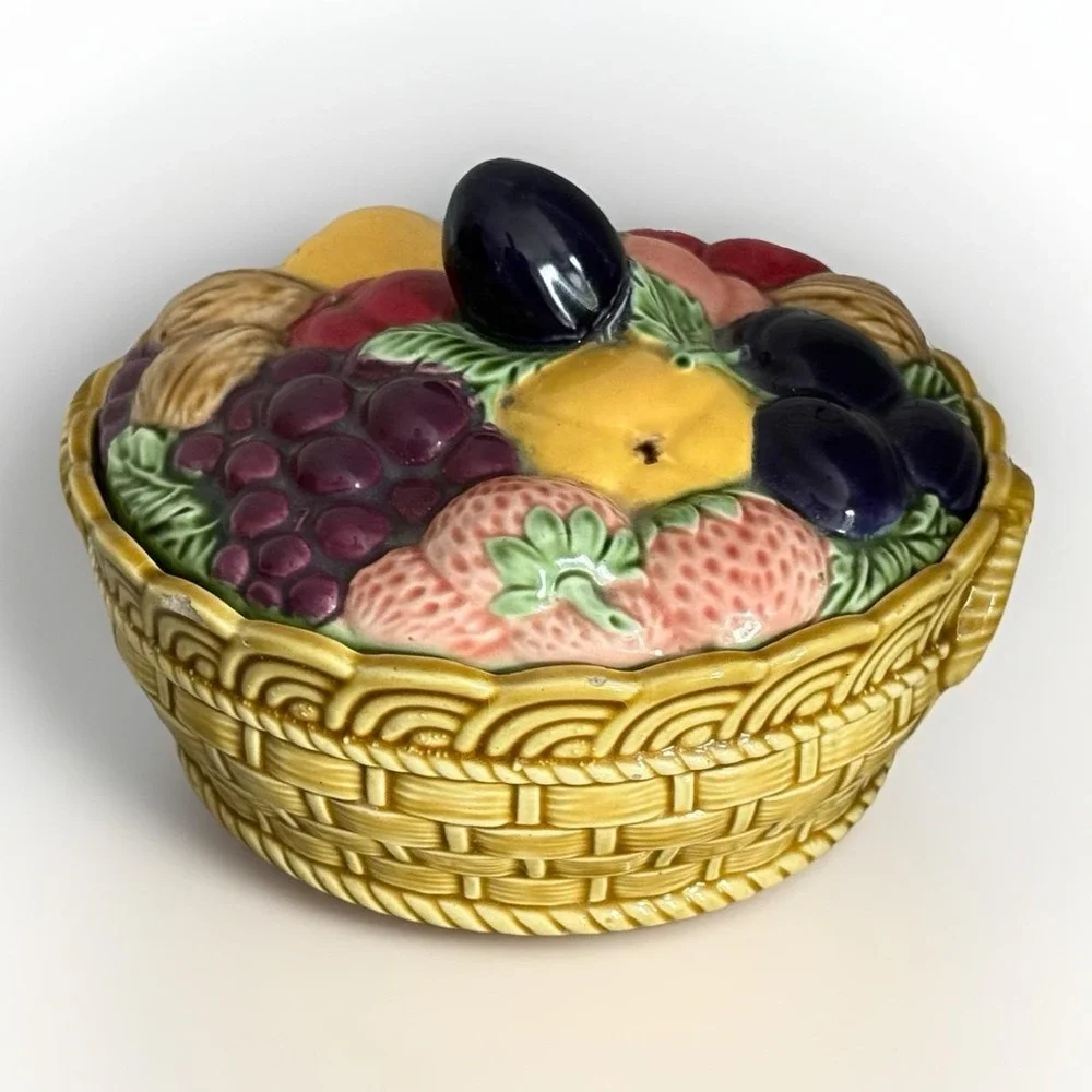 Vintage Erphila Fruit Basket Trinket Dish‎ w/ Lid – Czechoslovakia Porcelain MCM